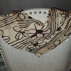 Scarf, Brown And Beige Flowers, Rayon, vintage, 16"